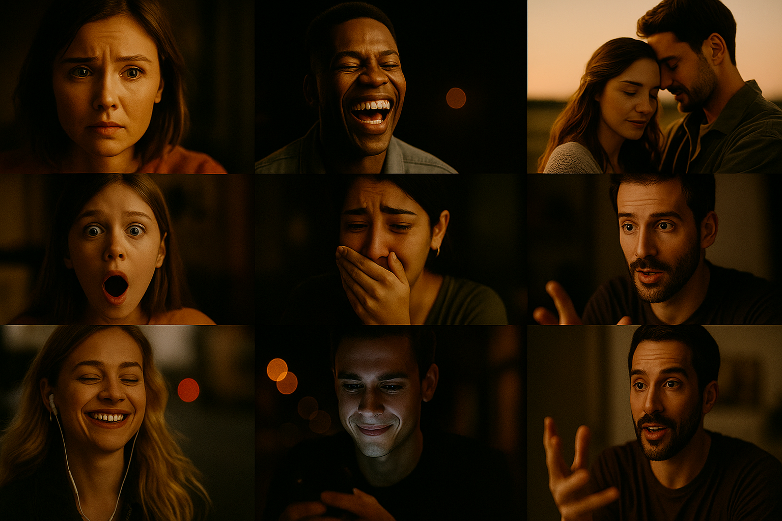 2025 video prodüksiyonunda hikaye anlatımını güçlendiren duygusal izleyici tepkileri kolajı.